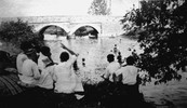 Neshaminy Creek Recreation - Summer in the 1930's - Bungalow-style homes along Easton and Street Roads provided a summer escape for Philadelphia families.  In the background in the Street Road arch bridge.